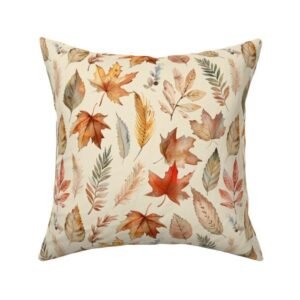 Throw Pillow in Falling Leaves Autumn Pattern