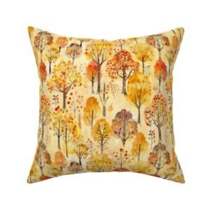 Throw Pillow in Autumn Woodland Pattern