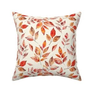Throw Pillow in Golden Autumn Leaves Pattern