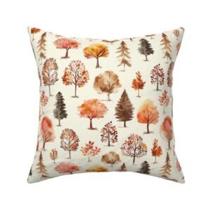 Throw Pillow in Autumn Forest Trees Pattern
