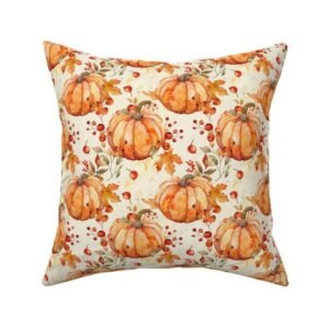 Throw Pillow in Pumpkin Spice & Autumn Leaves