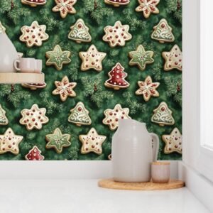 Wallpaper in Yuletide Charm Cookies Stars & Evergreen Style