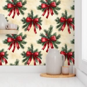 Wallpaper in Rustic Charm Classic Red Ribbon Gift Pattern