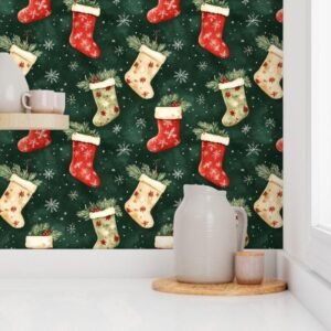 Wallpaper in Vintage Holiday Stockings Cozy Winter Style