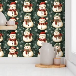 Wallpaper in Vintage Christmas Snowmen Nostalgic Festive Style