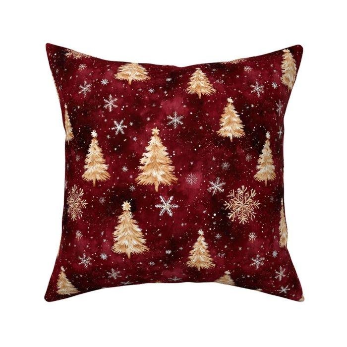 Throw Pillow in Elegant Retro Christmas Golden Trees on Red