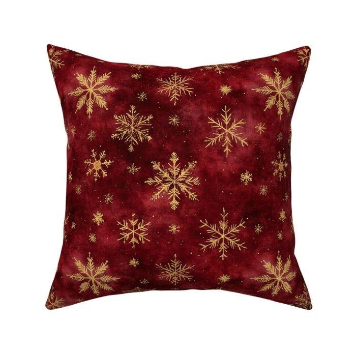 Throw Pillow in Elegant Retro Holiday Golden Snow on Red