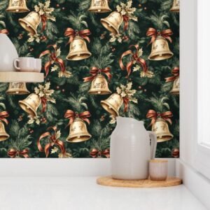 Wallpaper in Festive Charm Retro Golden Bells Holiday Design