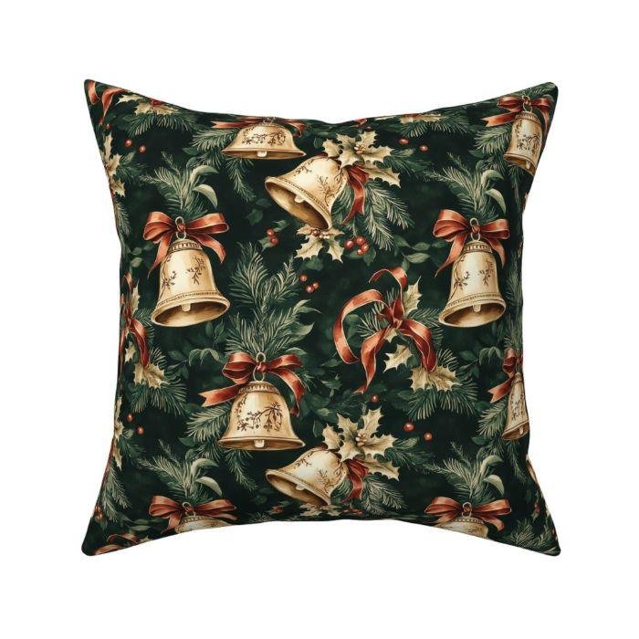 Throw Pillow in Festive Charm Retro Golden Bells Holiday Design