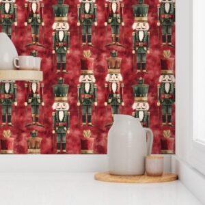 Wallpaper in Retro Holiday Nutcracker Soldiers Design