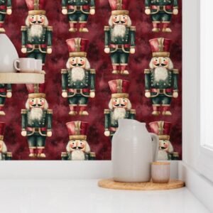 Wallpaper in Retro Nutcracker Soldier Holiday Design