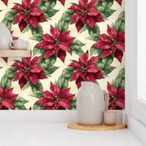 Wallpaper in Vintage Retro Red Floral Christmas Pattern