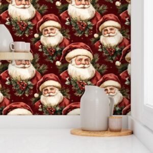 Wallpaper in Classic Holiday Santa Claus Design