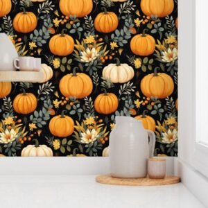 Wallpaper in Boho Fall Halloween Pumpkin Seamless Pattern