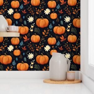 Wallpaper in Boho Fall Halloween Pumpkin Pattern