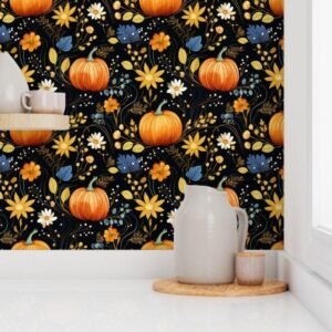 Wallpaper in Golden Boho Pumpkin Autumn Bloom