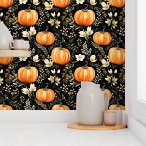 Wallpaper in Golden Harvest Pumpkin Pattern