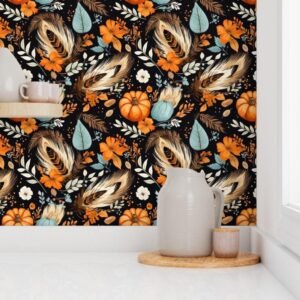 Wallpaper in Boho Pumpkin Feather Autumn Magic