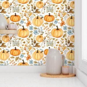 Wallpaper in Golden Boho Pumpkin Harvest