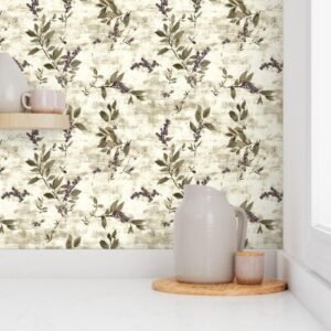 Wallpaper in Whispers of Olive Leaves in Vintage Farmhouse