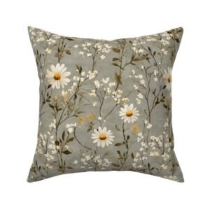 Throw Pillow in Whispering Blooms Rustic Boho Cottage Pattern