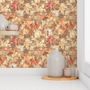 Wallpaper in Romantic Autumn Falling Leaves Pattern