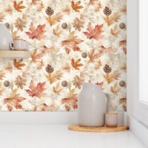 Wallpaper in Fall Autumn Romantic Leaves Pattern