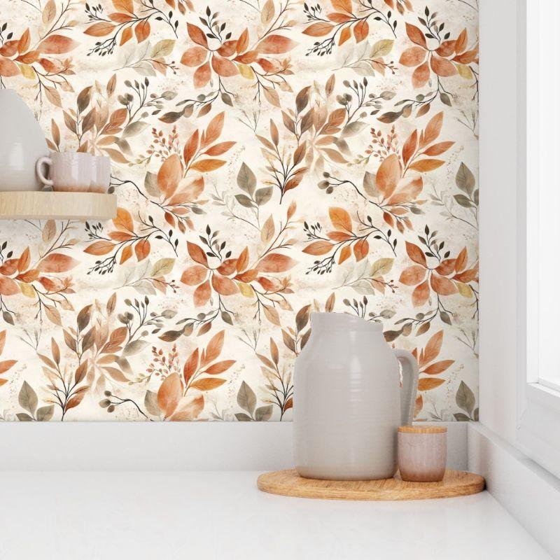 Wallpaper in Fall Autumn Romantic Leaves Pattern
