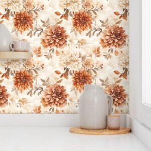 Wallpaper in Romantic Golden Autumn Floral Pattern