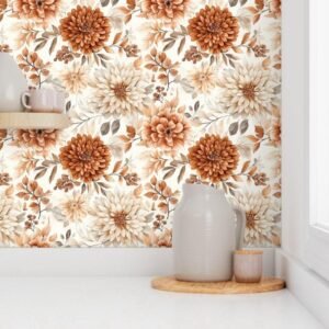 Wallpaper in Golden Autumn Romance Floral & Leaves Pattern