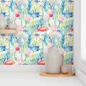 Wallpaper in Coral Reef Dreams Nursery Watercolor Pattern