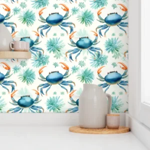 Wallpaper in Cute Crabs Nursery Watercolor Pattern