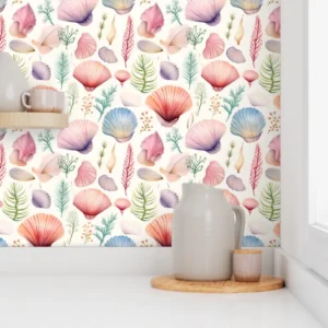 Wallpaper in Seaside Shells Nursery Watercolor Pattern