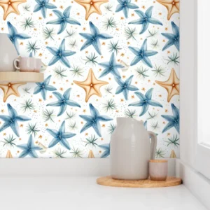Wallpaper in Cheerful Starfish Nursery Watercolor Pattern