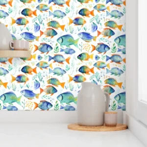 Wallpaper in Whimsical Tropical Fish Nursery Watercolor