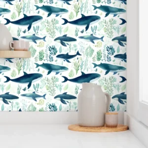 Wallpaper in Gentle Giants Nursery Watercolor Whales