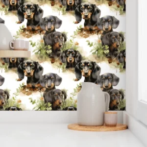 Wallpaper in Playful Dachshund Pups Nursery Watercolor