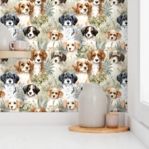 Wallpaper in Playful Perritos Puppy Watercolor Dreams