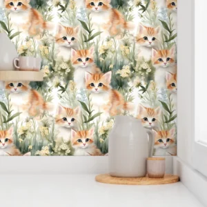 Wallpaper in Roux Kittens Dreamy Whiskers