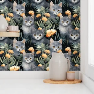 Wallpaper in Whiskers in Gray Dreams