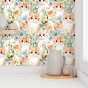 Wallpaper in Purrfect Watercolor Kitten Dreams