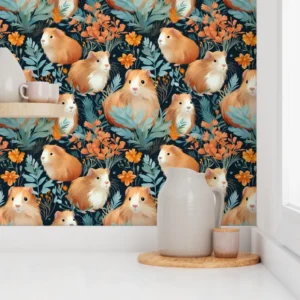 Wallpaper in Sweet Guinea Pigs Watercolor Nursery Design