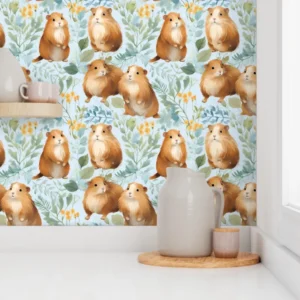 Wallpaper in Sweet Guinea Pig Dreams Nursery Watercolor Pattern