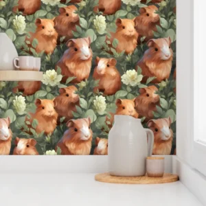 Wallpaper in Whimsical Guinea Pig Nursery Watercolor Pattern