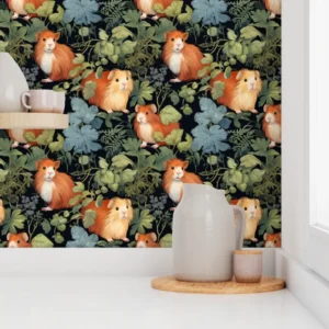Wallpaper in Sweet Guinea Pig Dreams Nursery Watercolor Pattern