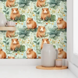 Wallpaper in Whimsical Guinea Pigs Nursery Watercolor Pattern