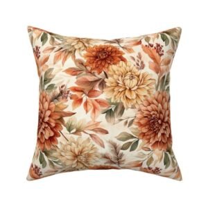 Throw Pillow in Romantic Golden Leaves & Florals Autumn Pattern