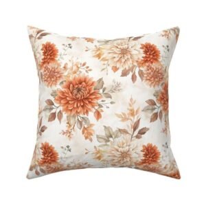 Throw Pillow in Fall Autumn Romantic Leaves & Flowers Pattern