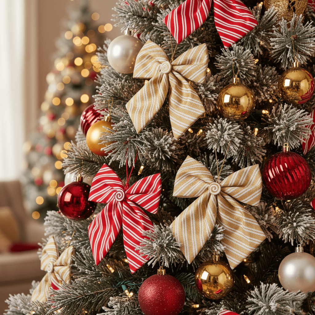 Christmas Candy Stripe Bow Decoration