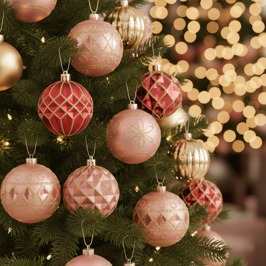 Patterned Baubles in Pink & Gold